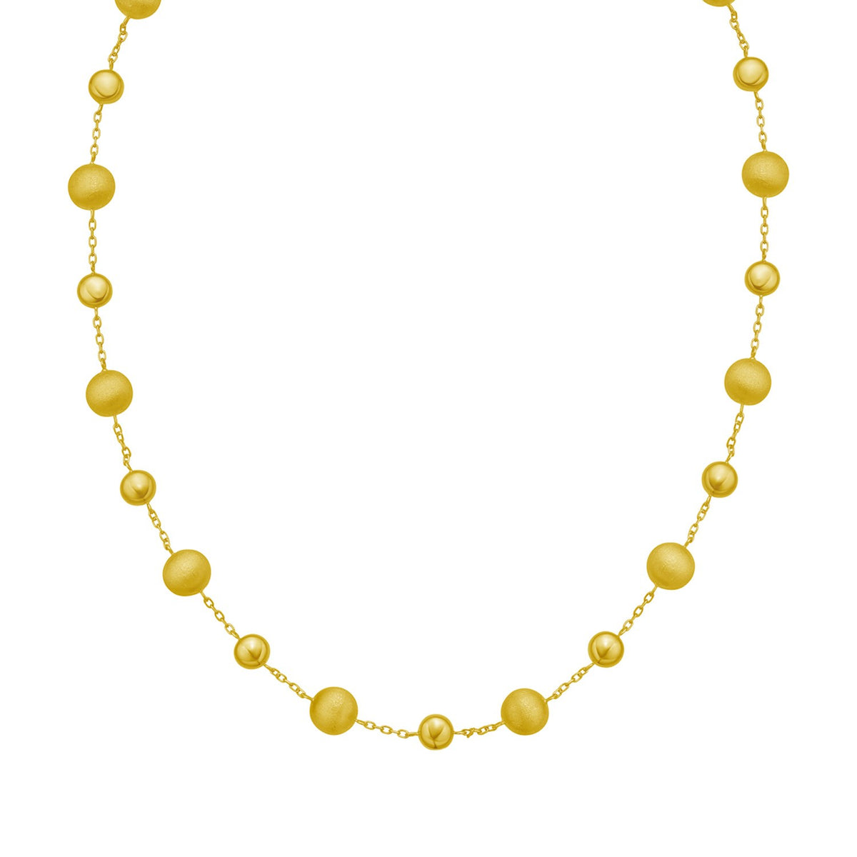 14K Yellow Gold Polished and Satin Pebble Necklace