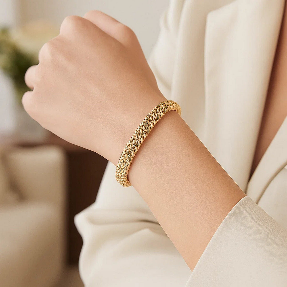 14k Yellow Gold High Polish Thick Braided Bracelet  (8.80 mm)