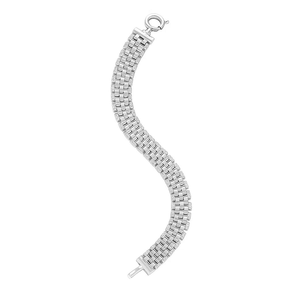 14k White Gold Faceted Panther Link Chain Bracelet