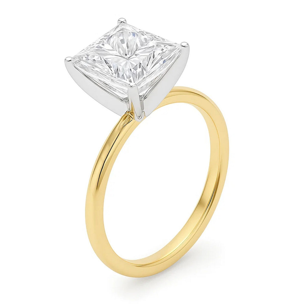 5 Carat Princess Lab Grown IGI G/VS1 Diamond Solitaire Ring in 14K Yellow Gold