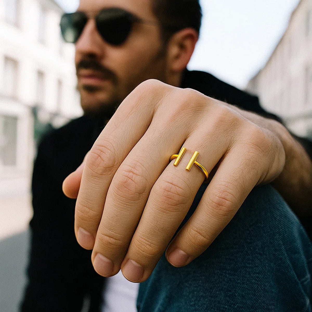 14k Yellow Gold Open Ring with Bars