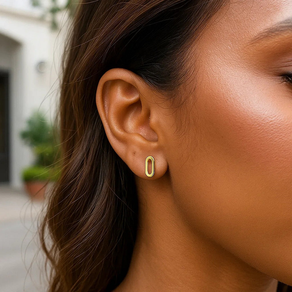 14k Yellow Gold Paperclip Link Stud Earrings