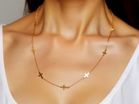 14k Yellow Gold Chain Necklace with Cross Stations